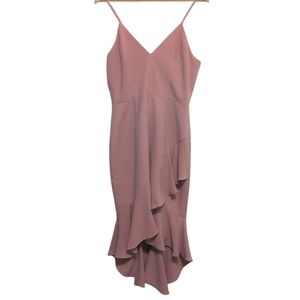 Dress The Population Blush Pink Wendy Sleeveless Plunging Ruffle Hem Midi Dress